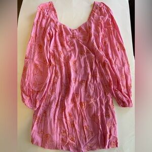 Billabong Long Sleeve, Short Pink Flower Dress, size medium